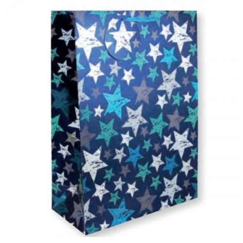 Metallic Blue Stars Medium Gift Bags 6ct