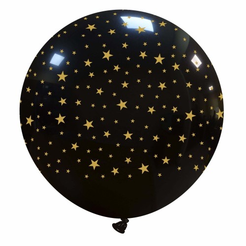 32" Black Metallic Balloon with small Gold Stars 1Ct