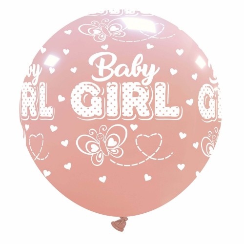 32" Baby Girl with Butterflies Latex Balloon 1Ct