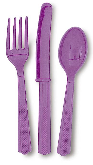Pretty Purple Plastic Cutlery Assorted 18 CT.