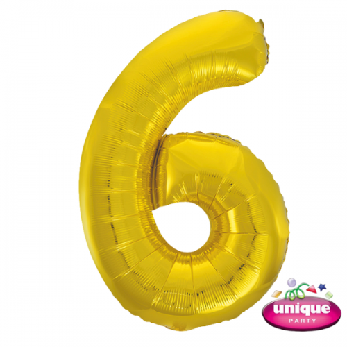 34" Classic Gold Number 6 Foil Balloon