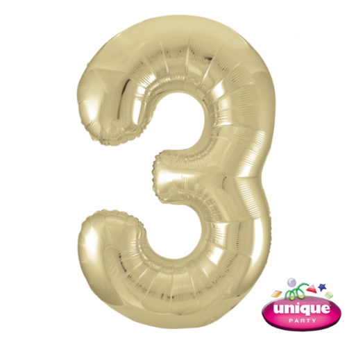 34" Gold Number 3 Foil Balloon 