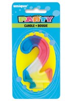 RAINBOW NUMERAL 2 CANDLE Pack of 6