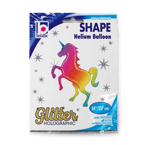 Glitter Rainbow Unicorn 54" Supershape Foil Balloon