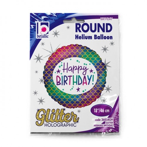 Happy Birthday Glitter Mermaid 18" Foil Balloon