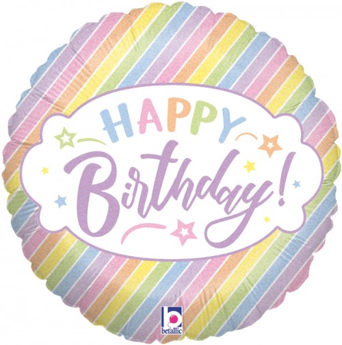 Happy Birthday Stripe Pastel 18" Foil Balloon