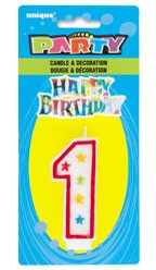 NUMERAL 1 GLITTER CANDLE WITH CAKE DECOR (Pack of 6)