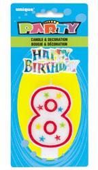 NUMERAL 8 GLITTER CANDLE WITH CAKE DECOR (Pack of 6)