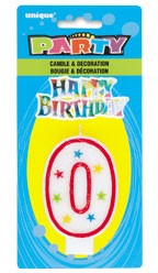 NUMERAL 0 GLITTER CANDLE WITH CAKE DECOR (Pack of 6)