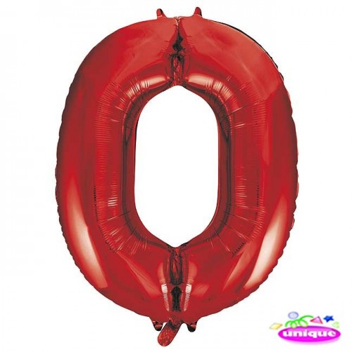 34" Red Number 0 Foil Balloon