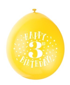 Happy 3rd Birthday 9" Latex Air Fill Balloon - Assorted Colours, Printed 1 Side - 10ct.