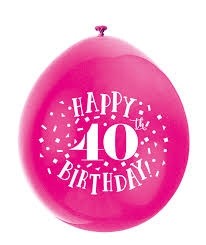 Happy 40th Birthday 9" Latex Air Fill Balloon - Assorted Colours, Printed 1 Side - 10ct.