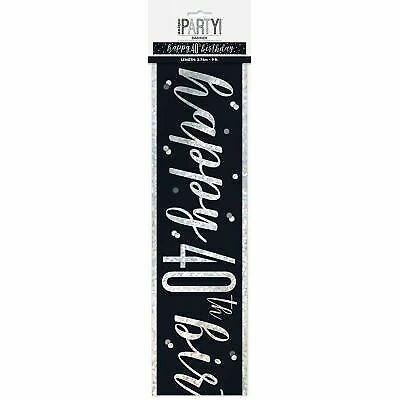 Black/Silver Glitz Happy 40th Birthday Foil Banner 9ft