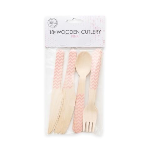 Wooden Cutlery FSC – Pink 18 PCS 
