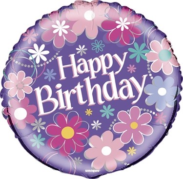 Happy Birthday With Pink Flowers 18" Foil Balloon