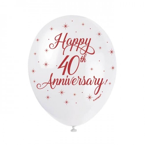 Happy 40th Anniversary  5CT 12" Helium Fill Latex Balloon- Pearlized  Printed All Around - 5ct