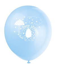 12" Balloons Printed 1 Side - Umbrellaphants Blue - Baby Shower 8CT.