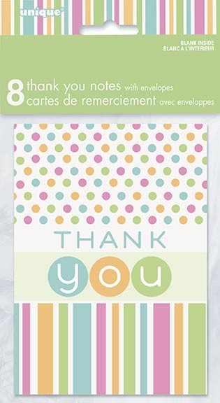 Thank You Notes - Pastel - Baby Shower 8CT.