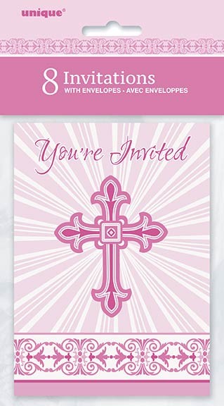 Pink Radiant Cross Invitations 8ct