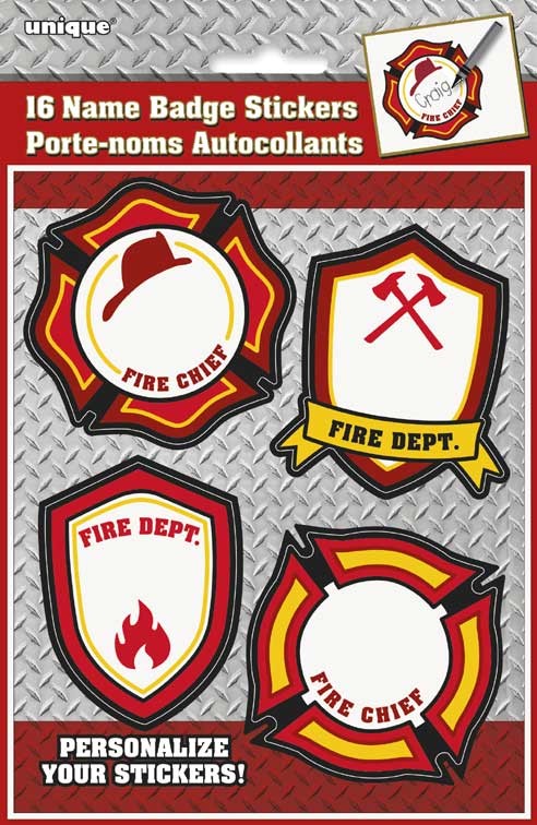 Name Badge Stickers - Fire Truck - 16ct.