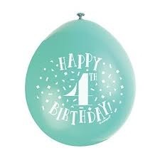 Happy 4th Birthday 9" Latex Air Fill Balloon - Assorted Colours, Printed 1 Side - 10ct.