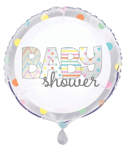 Baby Shower Silver, White and Multi Coloured 18" Foil Balloon 