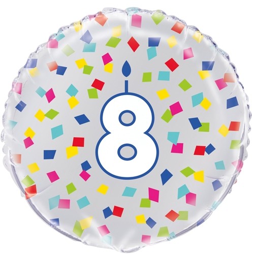 Age 8 - Silver and Multi-Coloured Confetti 18" Foil Balloon