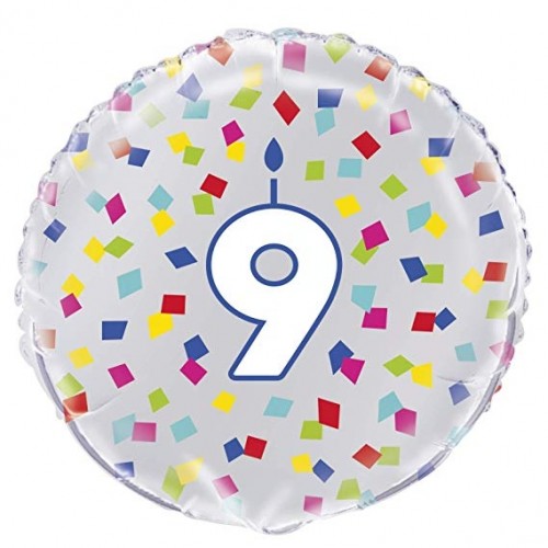 Age 9 - Silver and Multi-Coloured Confetti 18" Foil Balloon