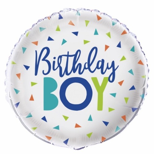 Birthday Boy Sliver and Multi Coloured Triangles 18" Foil Balloon