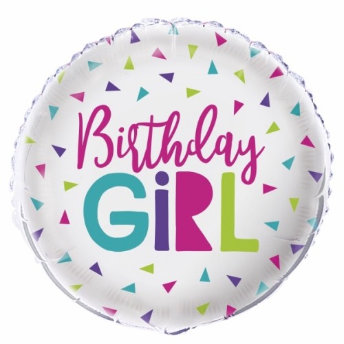 Birthday Girl Sliver and Multi Coloured Triangles 18" Foil Balloon