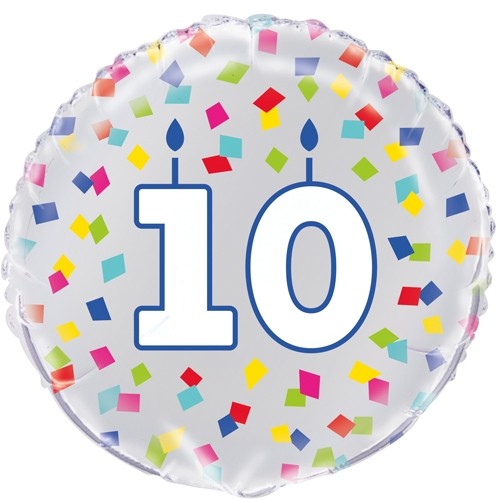 Age 10 - Silver and Multi-Coloured Confetti 18" Foil Balloon