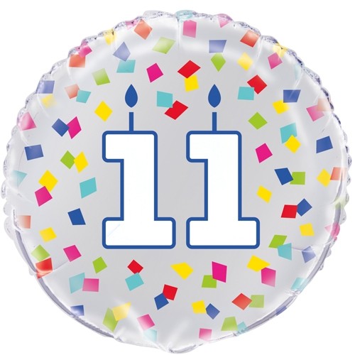 Age 11 - Silver and Multi-Coloured Confetti 18" Foil Balloon