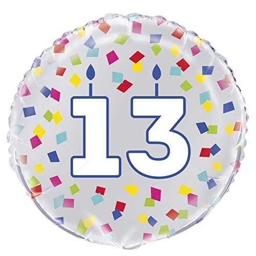 Age 13 - Silver and Multi-Coloured Confetti 18" Foil Balloon