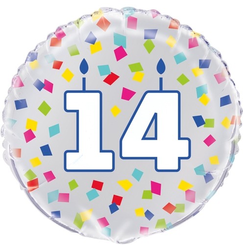 Age 14 - Silver and Multi-Coloured Confetti 18" Foil Balloon