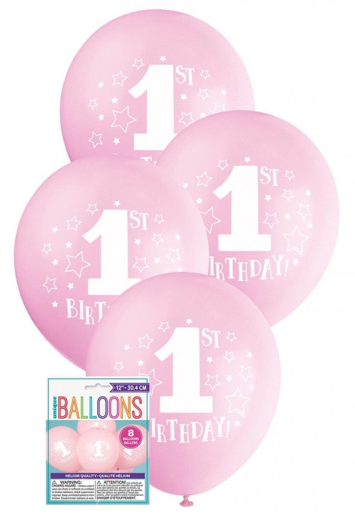 Pink 1st Birthday 5Ct Latex Helium Fill Latex Balloon