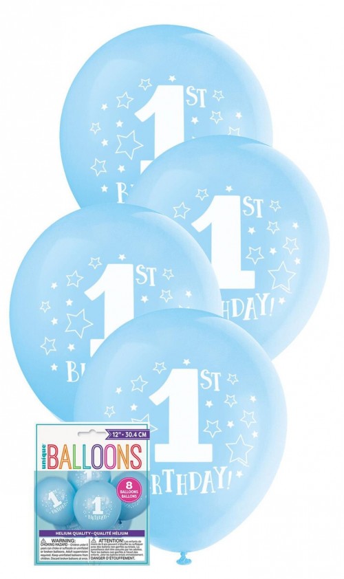 Blue 1st Birthday 12" 5Ct  Helium Fill Latex Balloon