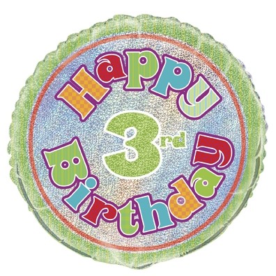 Happy 3rd Birthday Prismatic 18" Foil Balloon