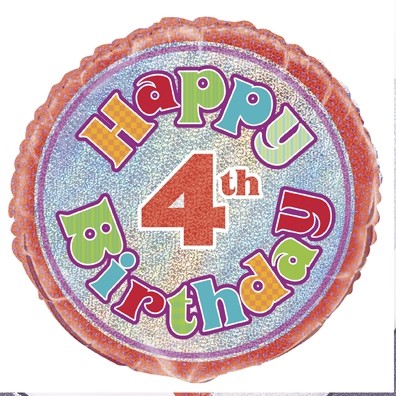 Happy 4th Birthday Prismatic 18" Foil Balloon