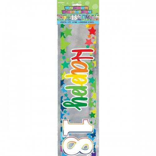 Rainbow Stars Happy Age 18 Birthday Foil Banner 9ft