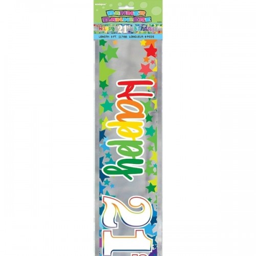 Rainbow Stars Happy Age 21 Birthday Foil Banner 9ft