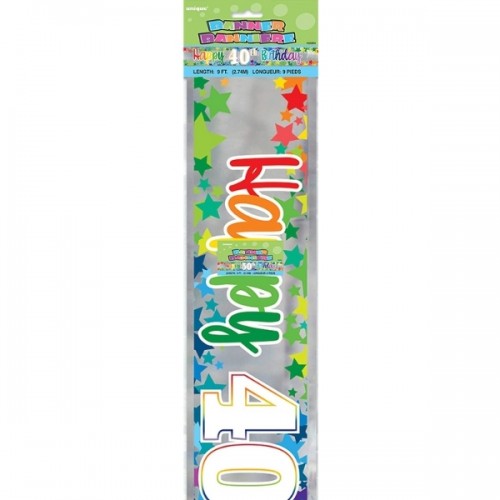 Rainbow Stars Happy Age 40 Birthday Foil Banner 9ft