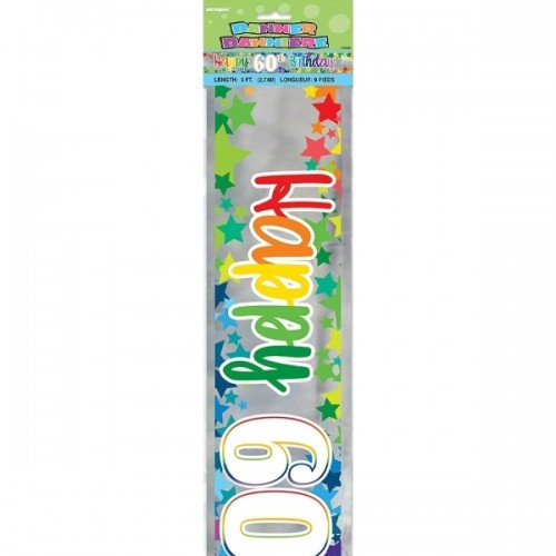 Rainbow Stars Happy Age 60 Birthday Foil Banner 9ft