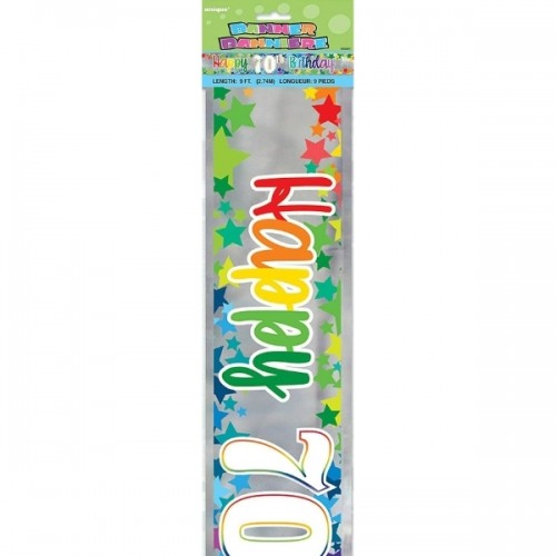 Rainbow Stars Happy Age 70 Birthday Foil Banner 9ft