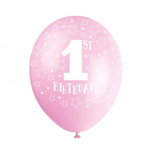 Pink 1st Birthday 5Ct Latex Helium Fill Latex Balloon