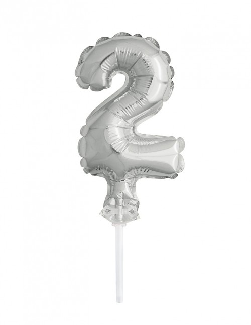 5" Silver Numeral 2 Balloon Cake Topper