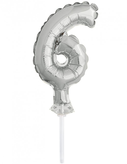 5" Silver Numeral 6 Balloon Cake Topper