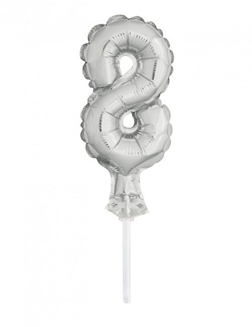5" Silver Numeral 8 Balloon Cake Topper