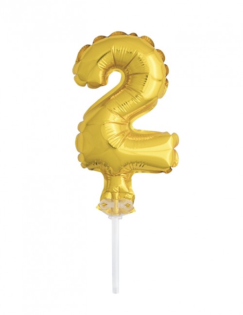 5" Gold Numeral 2 Balloon Cake Topper