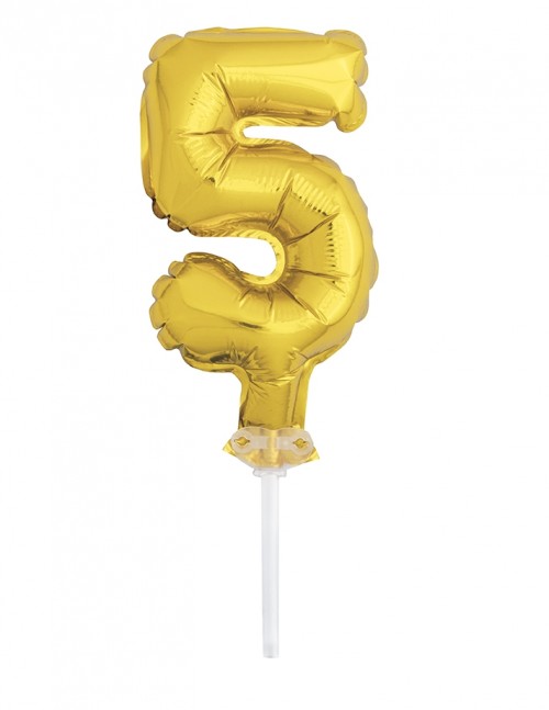 5" Gold Numeral 5 Balloon Cake Topper