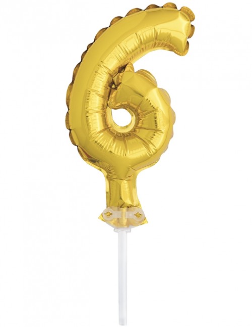 5" Gold Numeral 6 Balloon Cake Topper